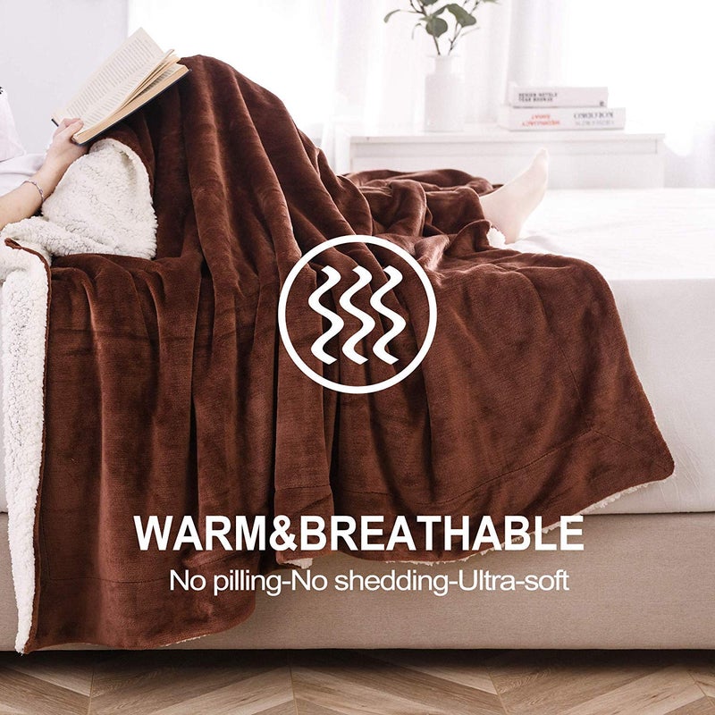 NANPIPER Sherpa Blanket Twin Thick Warm Fuzzy Flannel Fleece/Wool Like Reversible Velvet Plush Blanket (Brown Twin Size 60"x80") - Image 3